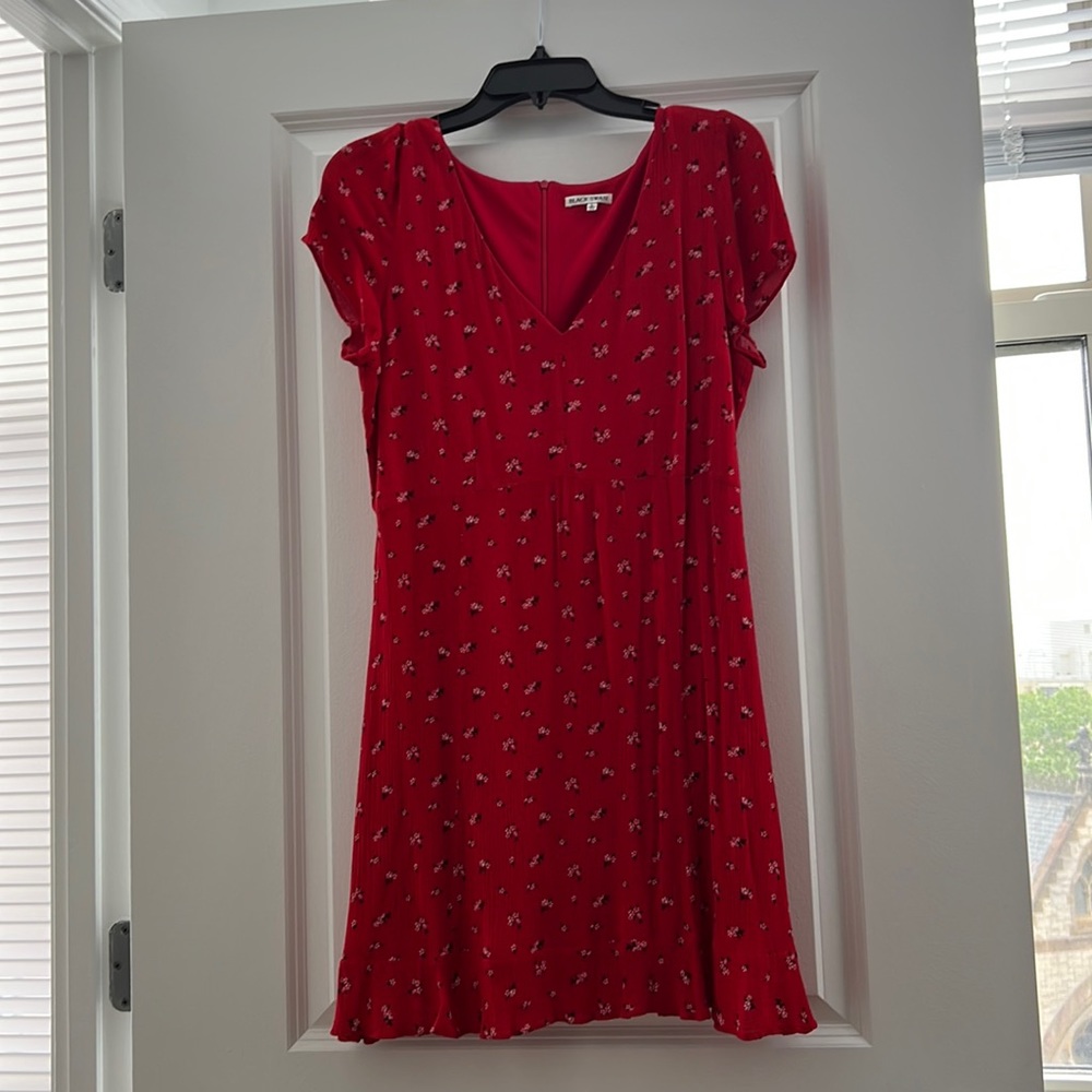 Red Floral Short Sleeve Dress